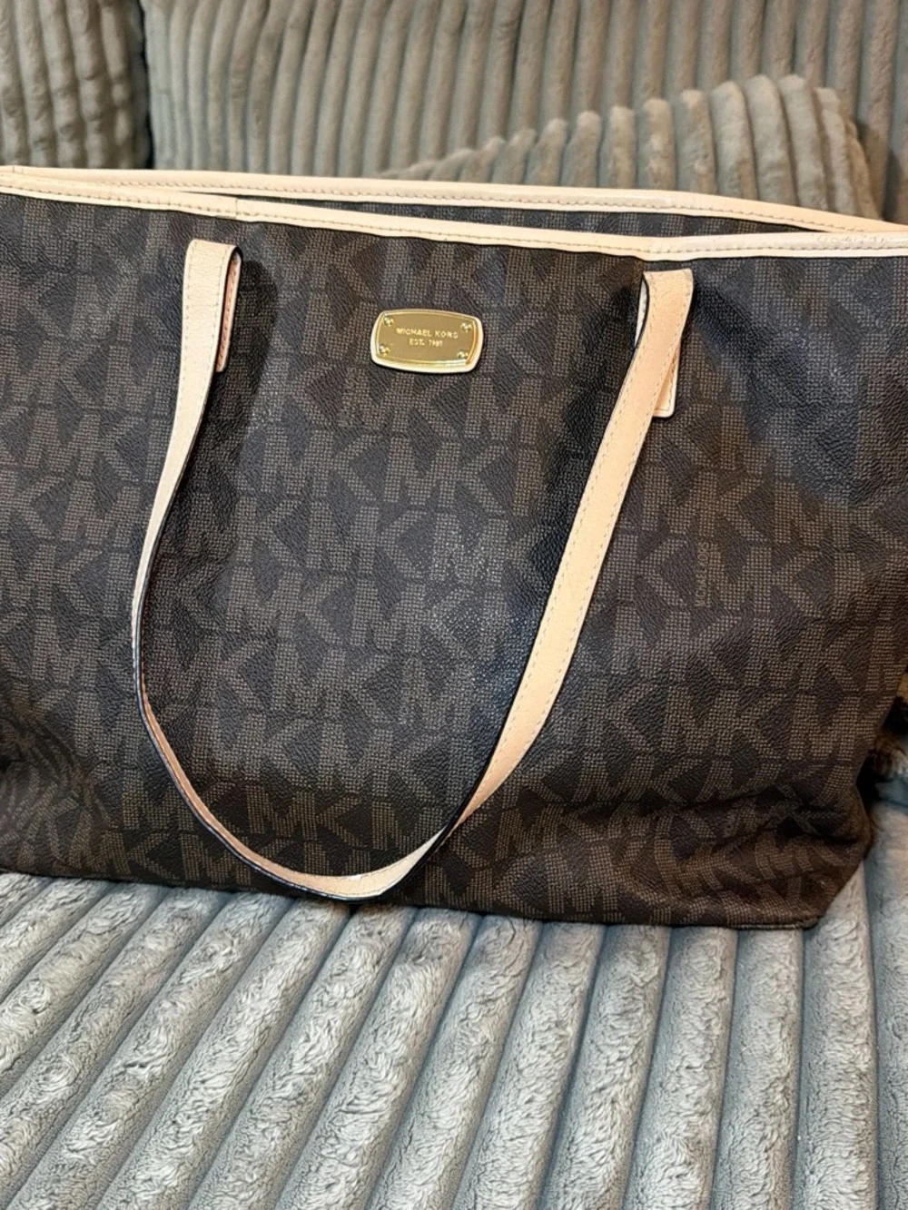 Michael Kors Brown Signature MK Tote with Cream Trim